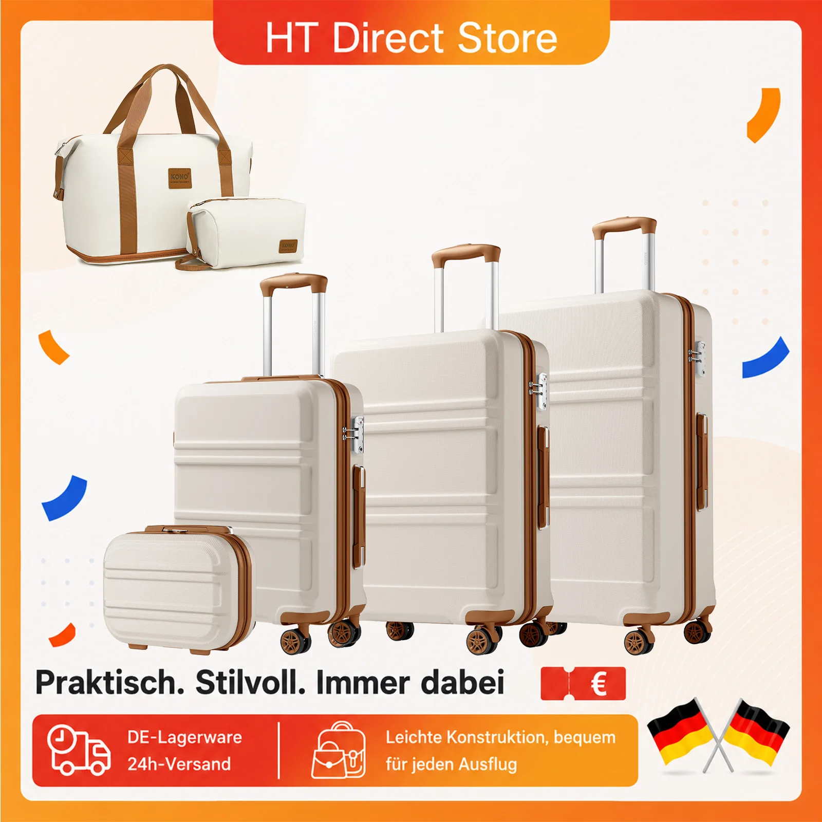 KONO Leichter Hartschalenkoffer ABS+PC 4 Zwillingsrollen TSA-Schloss Reisekoffer Trolley (2/4/6-teiliges)