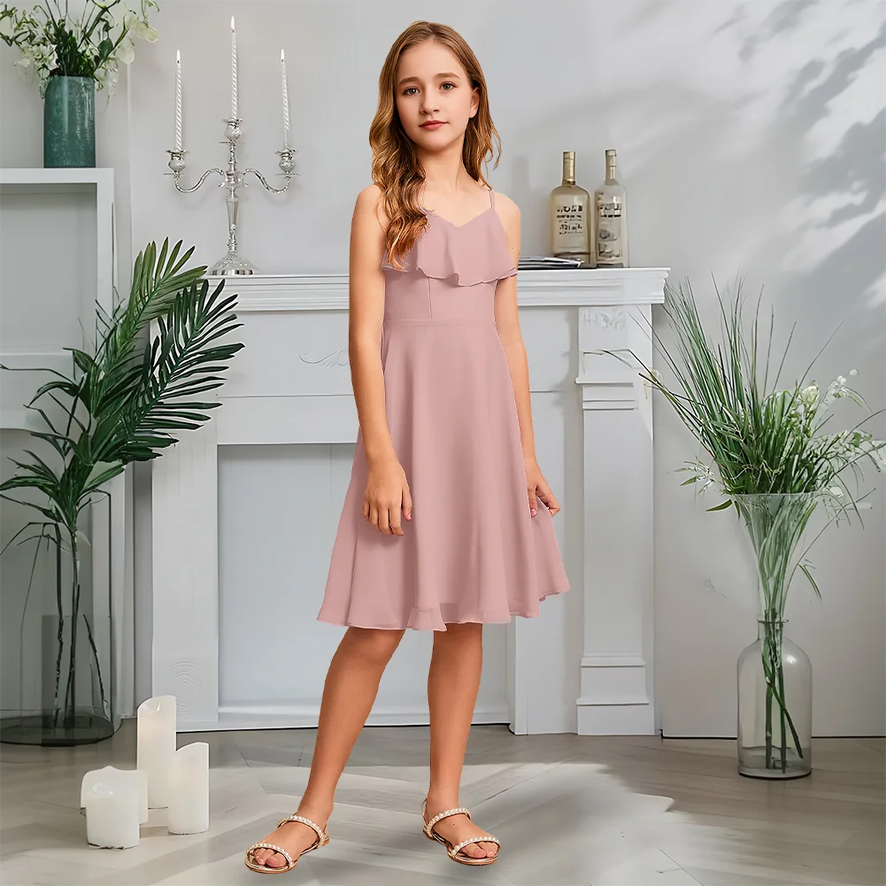 Роскошное платье подружки невесты с v-образным вырезом, детское лавандовое платье с цветочным узором для девочек, шифоновое трапециевидное платье длиной до колена, садовое гала-свадьба