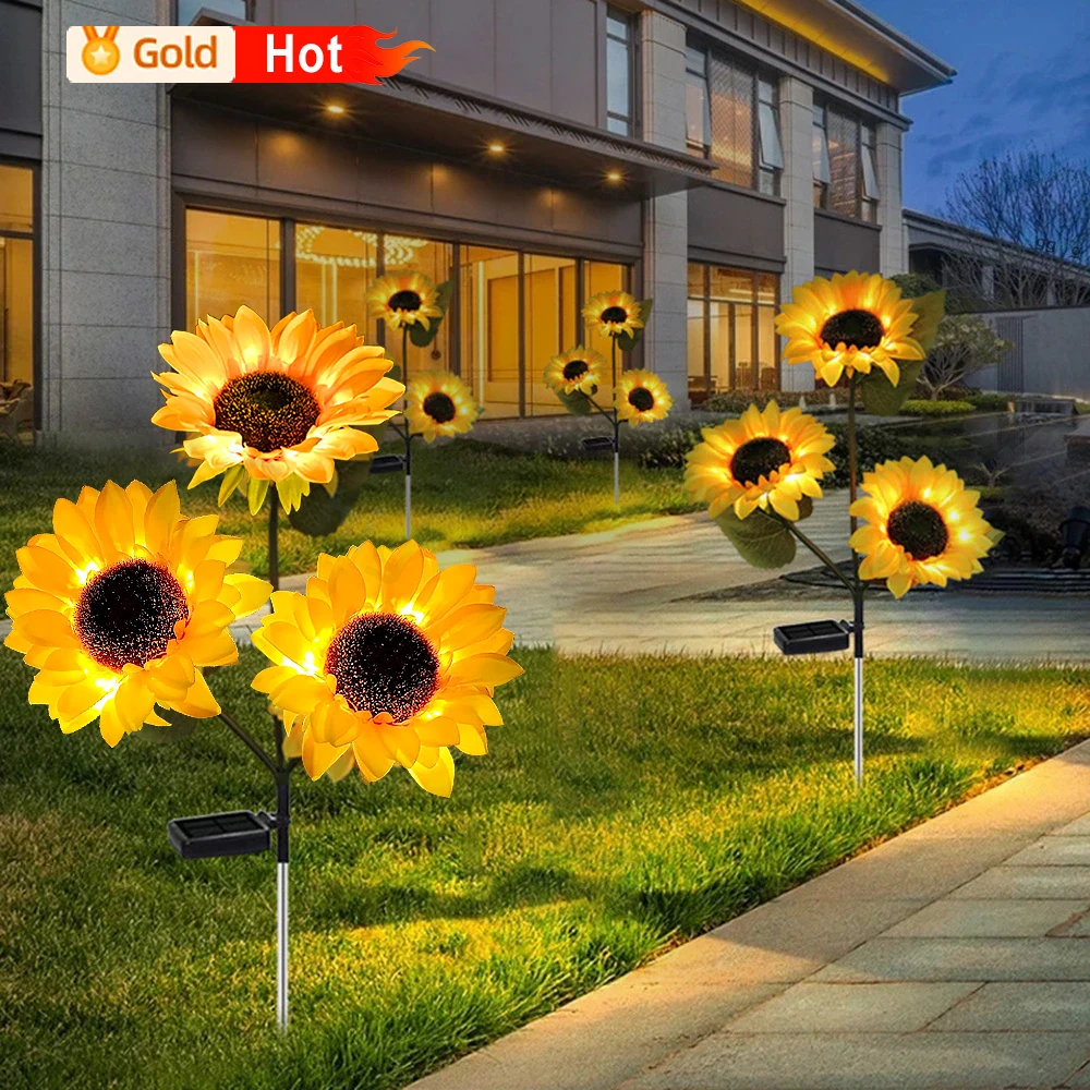 1/3/5 Head LED Solar Sunflower Rose Flower Lights Garden Lawn Lights Waterproof Landscape Lamp Home Decor Flower Tree Lights