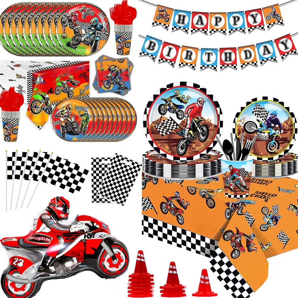 AliExpress EsenTroye Dirt Bike Motorcycle Theme Disposable Tableware Banner Balloon Cake Decor Boys Motorbike Race Birthday Party Decoration Supplies