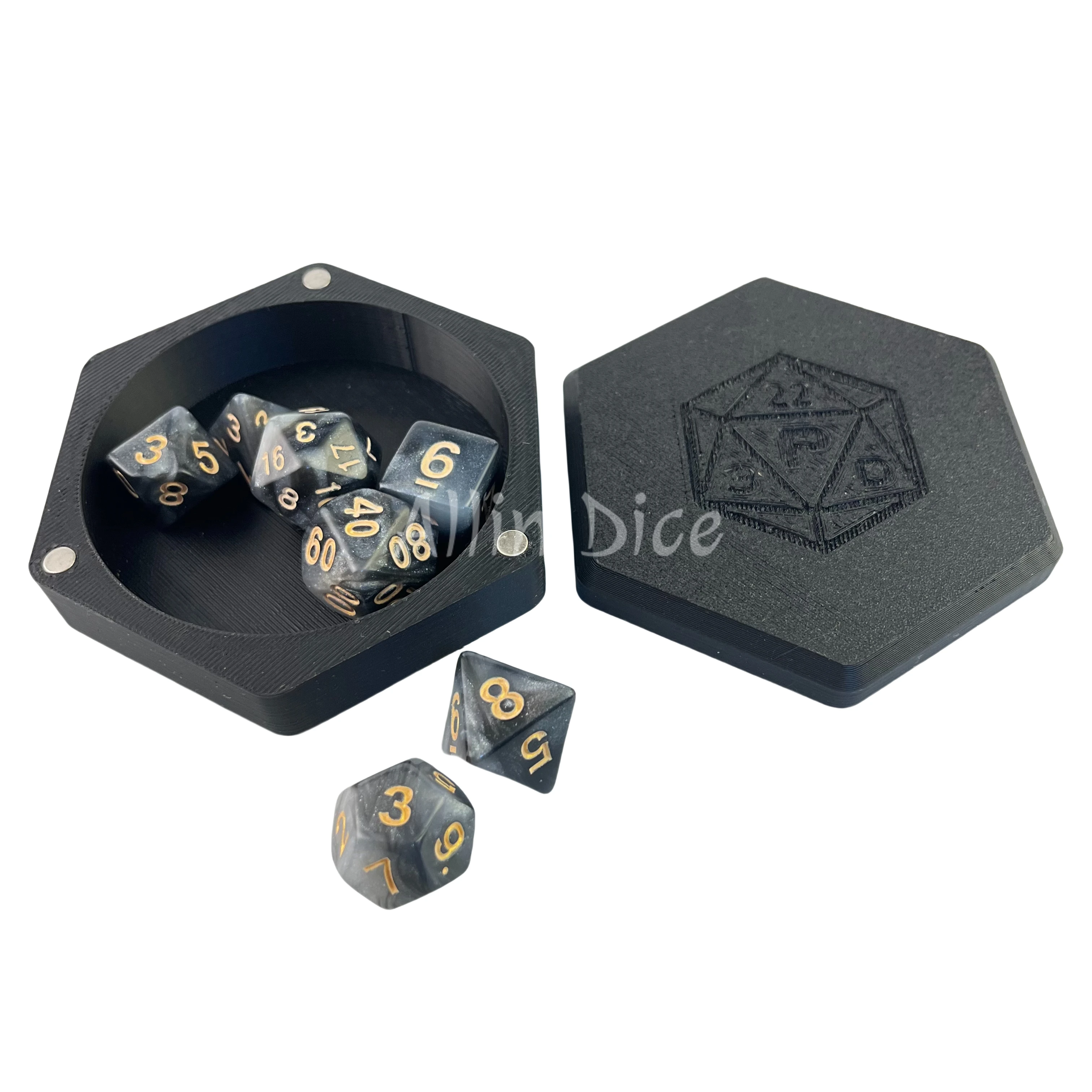 

Acrylic & Resin Dice box with 7pcs Rpg Dices for dungeons and dragon role playing games players dice collection box DND Dice box