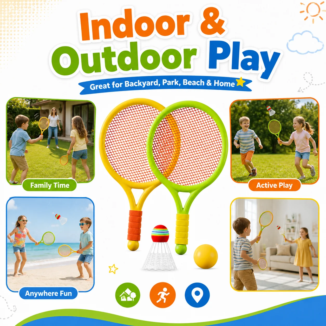 Conjunto de Raquetes para Crianças, Leve, Brinquedo de Badminton e Tênis com Bola de Shuttlecock para Atividades Esportivas em Ambientes Internos e Externos, Presente para Pais e Filhos