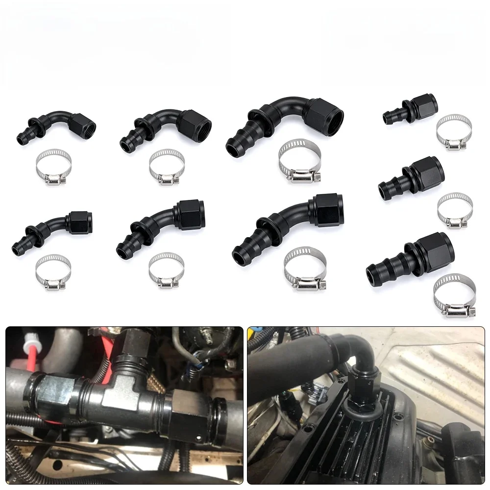 Universal AN6 AN8 AN10 Push-on Schlauch Ende Armaturen Kraftstoff Ölkühler Schlauch Fitting 0 45 90 180 Grad wiederverwendbare Verbindung Adapter