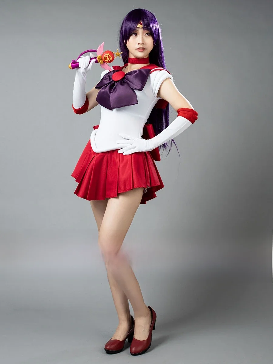 Anime Sailor Mars Hino Rei Strój Cosplay Sukienka Rękawiczki Kokardy Czerwony Kostium dla Kobiet Dorosłych — zdjęcie 2