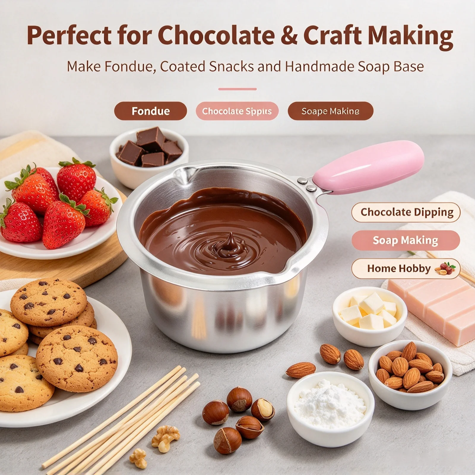 250ml Aluminum Melting Pot Chocolate Melter Mini Pot for DIY Handmade Soap Wax Butter Melting Kitchen Craft Making Tool