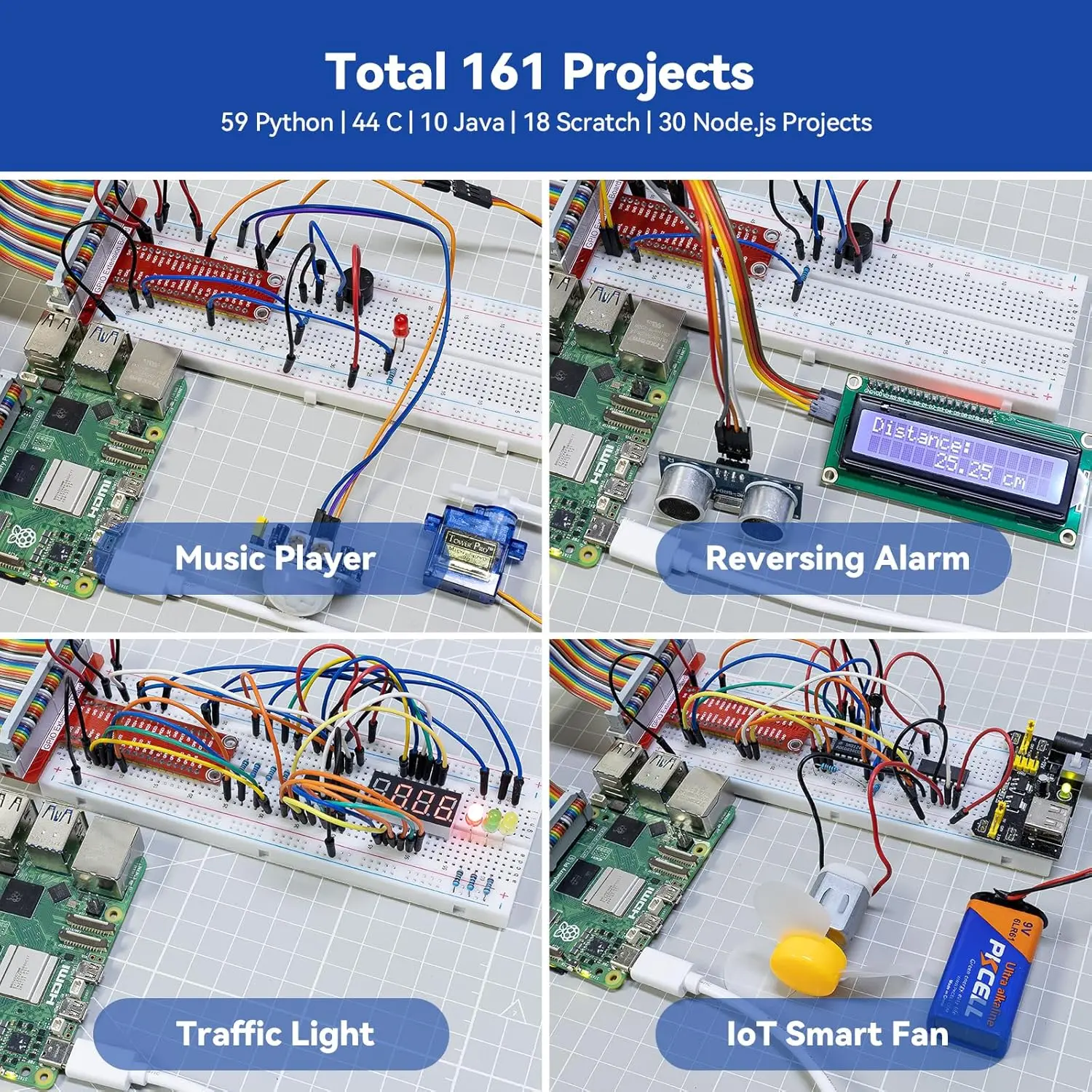 SunFounder Raphael Ultimate Starter Kit for Raspberry Pi 5 4B 3B+ 400,Python C Java Scratch Node.js, 161 Project, Video Course