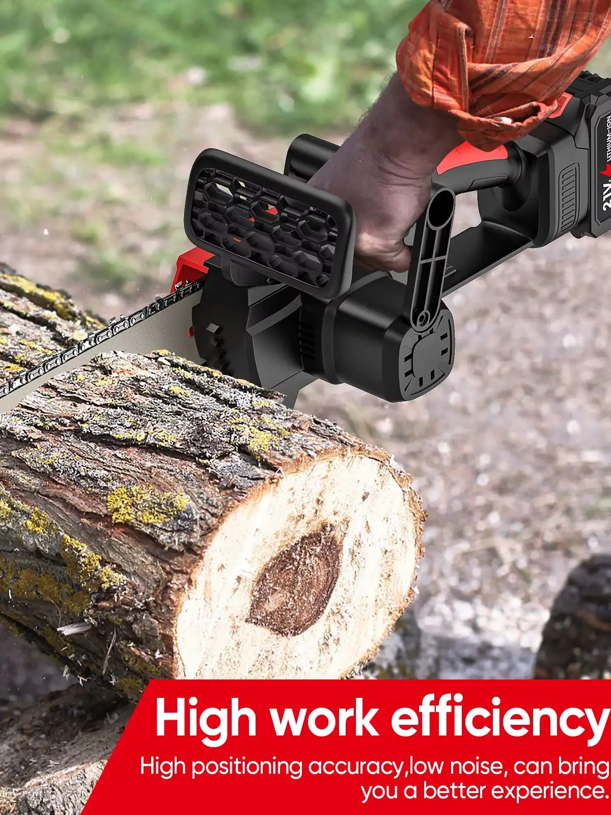 12 Zoll Bürstenlose Akku-Elektrokettensäge, 21V Wiederaufladbare Holzsäge mit 2 Akkus, Tragbare Handgeführte Baumsäge für Garten & Holzbearbeitung