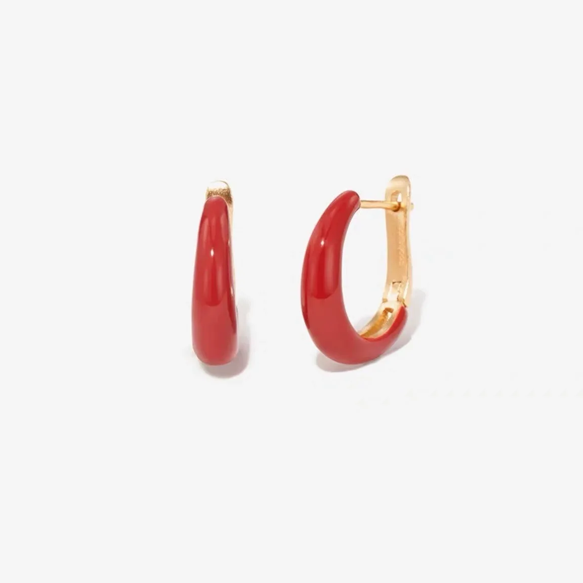

925 Sterling Silver Red Enamel Hoop Earrings Minimalist Vintage Dainty Jewelry for Women Everyday Wear