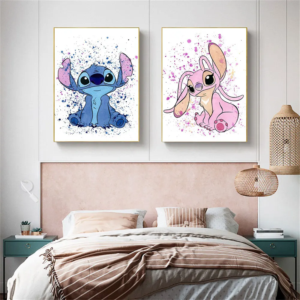 Stitch Ohana Poster Lilo and Stitch Party Art Prints Watercolor Family Quote Canvas Painting Nursery Kids Room Home Decor Gift