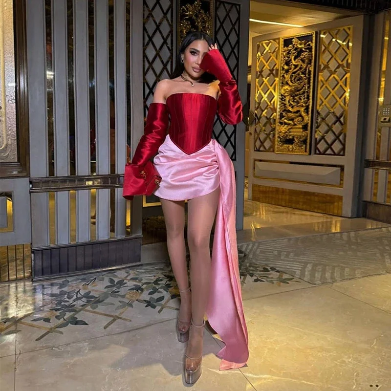 Q (0) bez ramiączek Mini sukienki na studniówkę Krótkie satynowe suknie na przyjęcie Vestidos De Fiestas Elegantes Mujer robe de soirée luxe vongante 2024 — zdjęcie 2