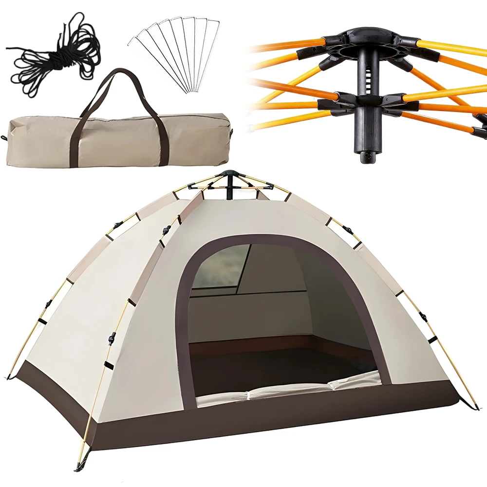 Tente de randonnée pour 2-3 personnes, camping, randonnée, cyclisme, tentes autoportantes avec système à ressorts hydrauliques, structure en dôme, poteaux en fibre de verre, 8 piquets de sol, 4 cordes de fixation