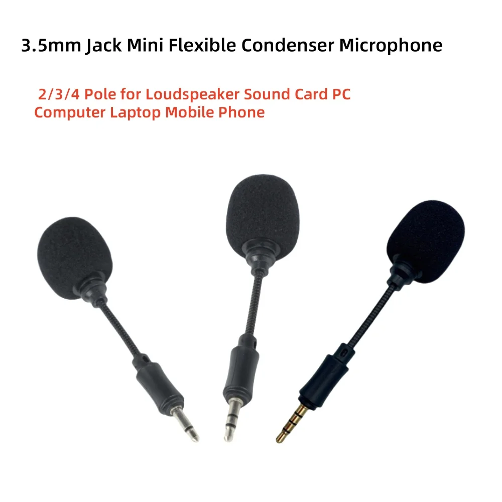 Mini 3.5mm Jack Flexible Capacitance Microphone 2/3/4 Pole Portable for Loudspeaker Sound Card PC Computer Laptop Mobile Phone