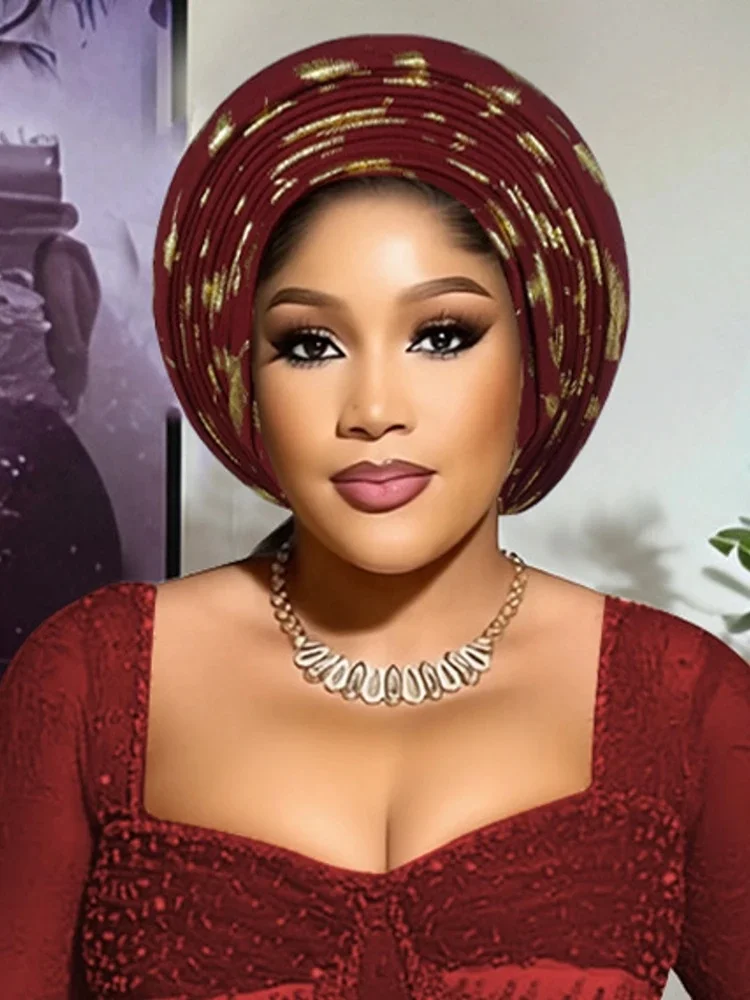 Geles de mariage nigérian, couvre-chef africain, Turbans Auto Gele pour femmes, tissu Aso Oke, couvre-chef musulman, couvre-chef féminin