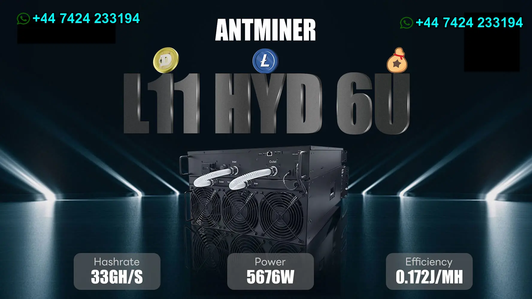 Super negócio DC 🗼 Bitmain Antminer L11 Hyd 6U 33Gh/s 5676W i️Dogecoin Miner