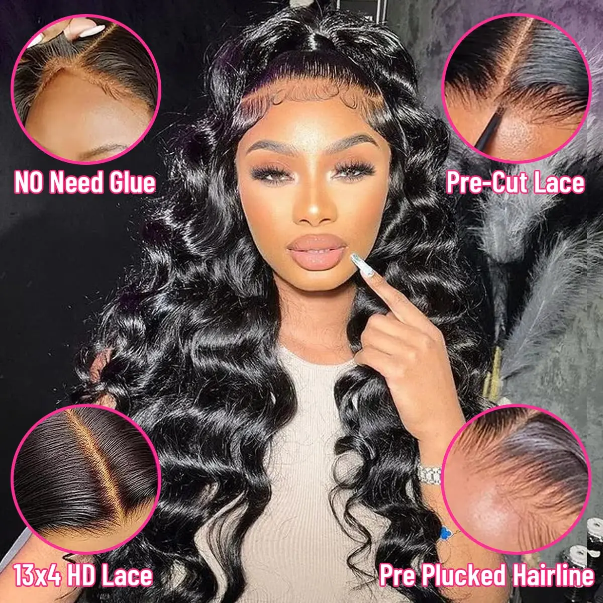 Body Wave Lace Front perucas femininas pré-arrancadas com cabelo de bebê, cabelo humano, densidade de 180%, perucas transparentes de renda, 13x4, 28 polegadas, 30 polegadas, # 1B