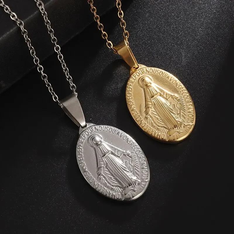 Medal naszej panny z Guadalupe wisiorek ze stali nierdzewnej naszyjnik z maryją panny biżuteria modlitewna dla kobiet katolicki prezent — zdjęcie 2