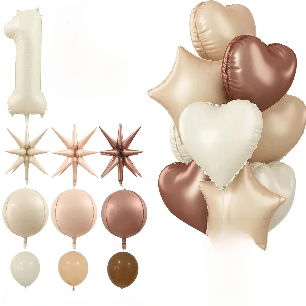 Ballon numéro Caramel/chocolat/crème, boule à hélium en forme d'étoile et de cœur pour enfants et filles adultes, décoration de fête d'anniversaire de mariage