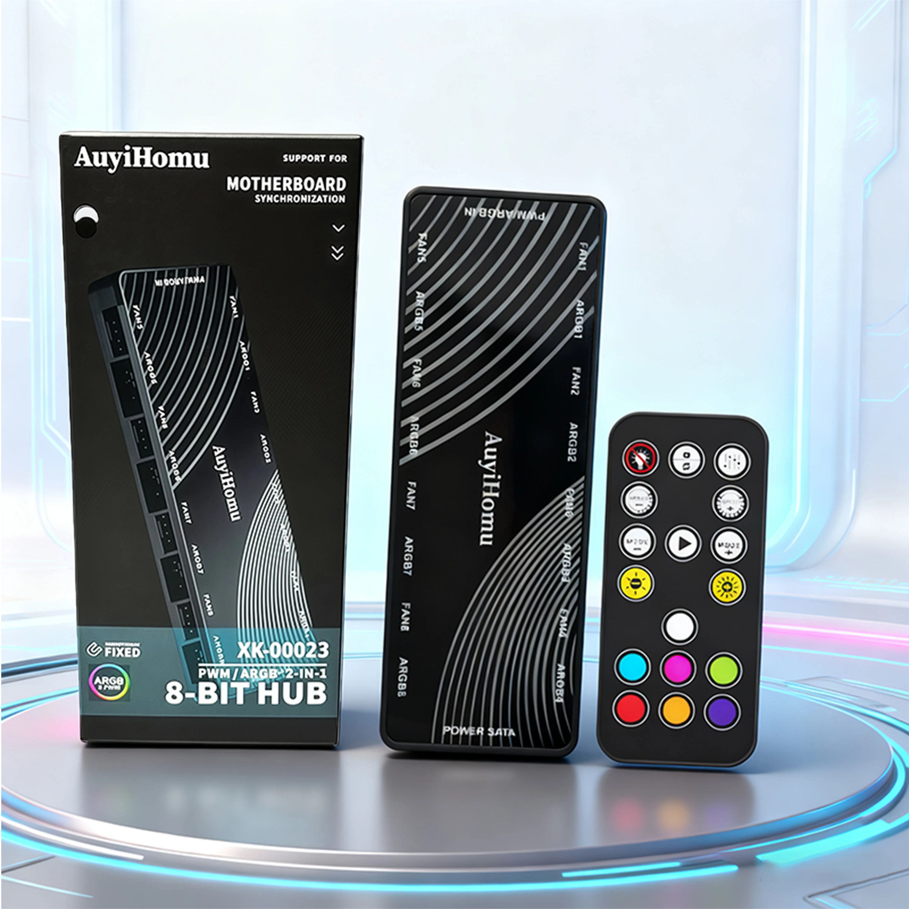 

ARGB Dual 8-Port Fan Hub Regular Style/Remote Control Version 5V 3Pin/12V 4Pin, PWM Speed ​​Control, SATA Power -Without battery