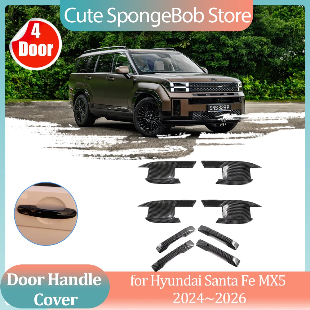 

Car Handle Cover for Hyundai Santa Fe MX5 2024~2026 2025 ABS Carbon Fiber Black Door Sticker Trim Strip Cap Decor Accessories