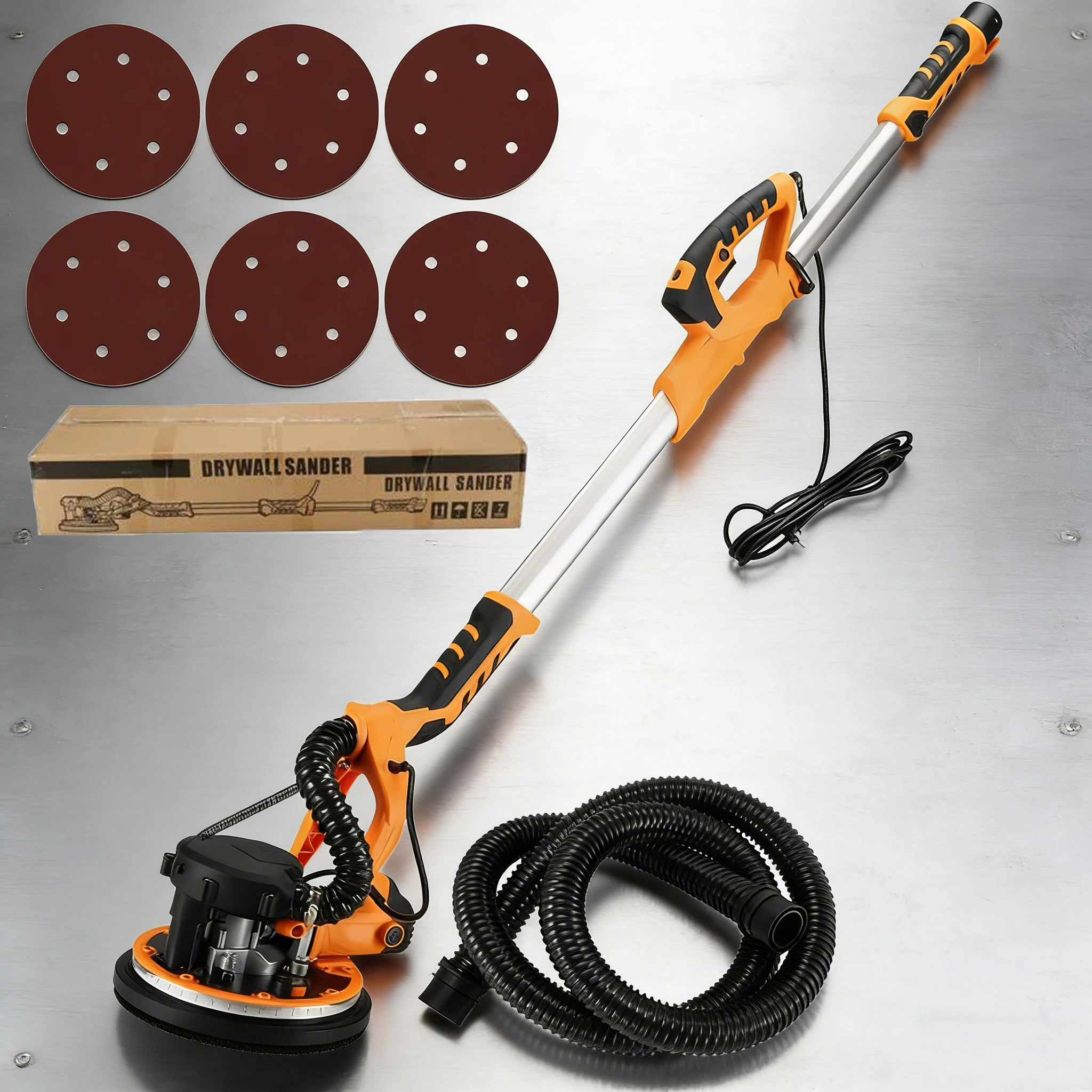 Ponceuse girafe professionnelle 1390W, 6 vitesses variables 900-1200 tr/min, avec poignée télescopique, lumière LED, sac de collecte des poussières