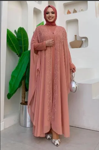 SALMON CHIFFON SALAS TUNIK 2022 model dress female dress Turkish fashion Islamic Muslim Modern clothing Turkey