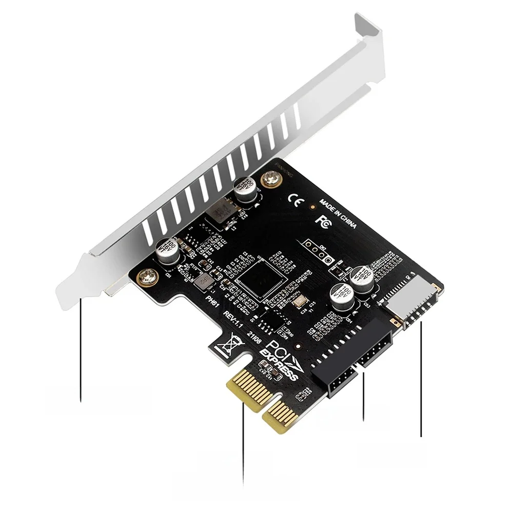 Karta rozszerzeń PCIE na USB 3.0 Konwerter 5Gpbs typu E Panel przedni PCI Express 1x 4X 8X 16X do 19P 20PIN Adapter montażowy typu C — zdjęcie produktu 7