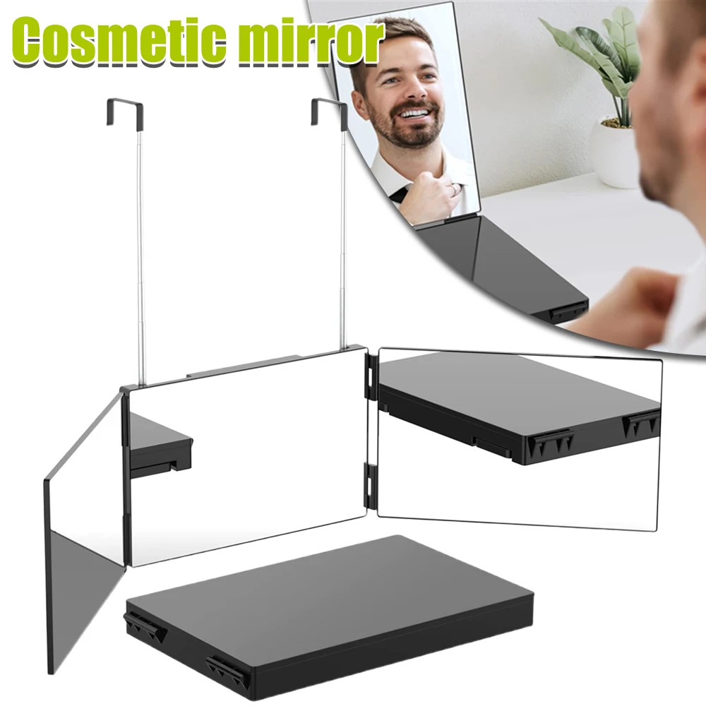 360 °   Miroir de courtoisie pliable avec grossissement 5X, en alliage d'aluminium et verre, design à trois volets, à suspendre à la porte ou à poser sur une table de salle de bain