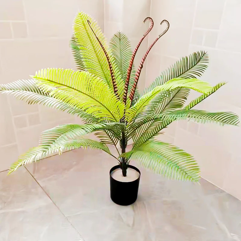 62cm 15 Leaves Large Artificial Palm Plants Plastic Persian Leaf Bouquet Tropical Cycas Tree For Home Garden Hawaii Party Decor