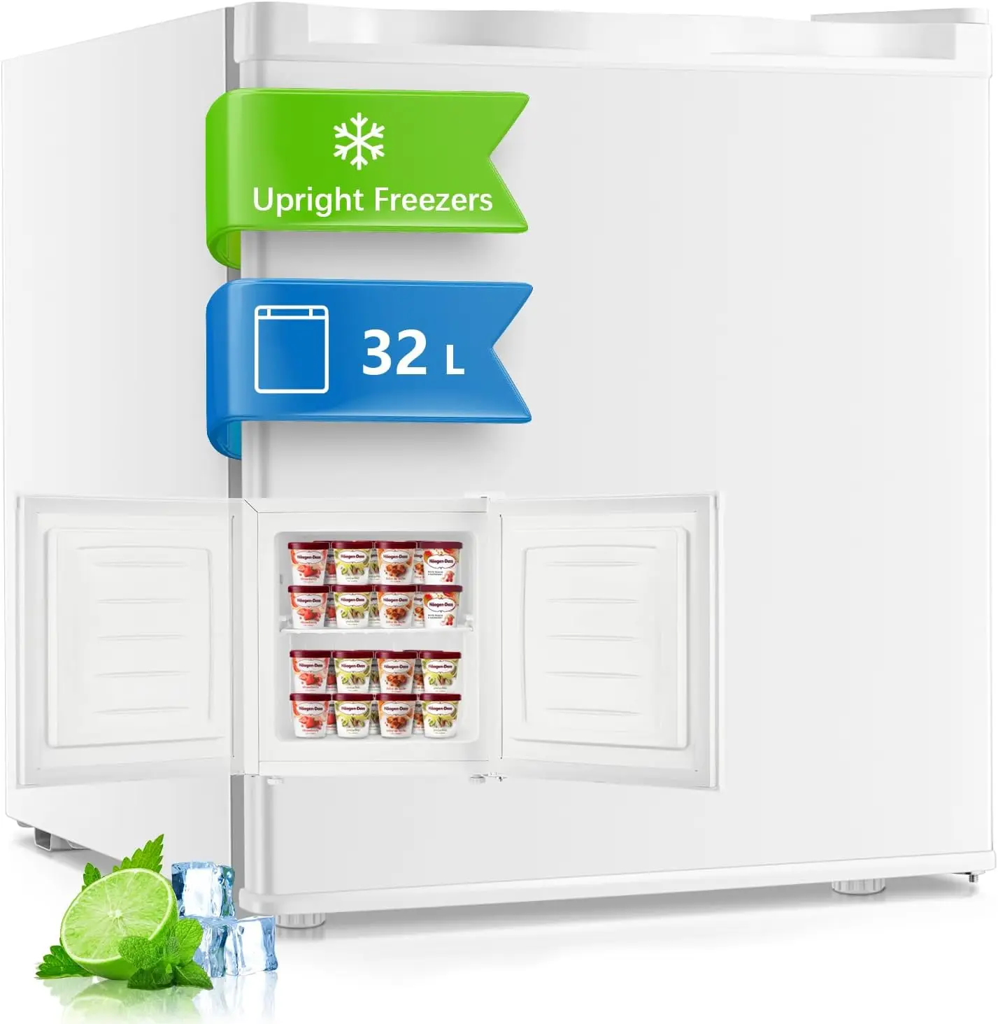 Mini Gefrierschrank 32L, Klein Kompakt Leise Gefrierbox, Tiefkühltruhe Tiefkühlschrank Klein, Büro Camping Outdoor, Weiß