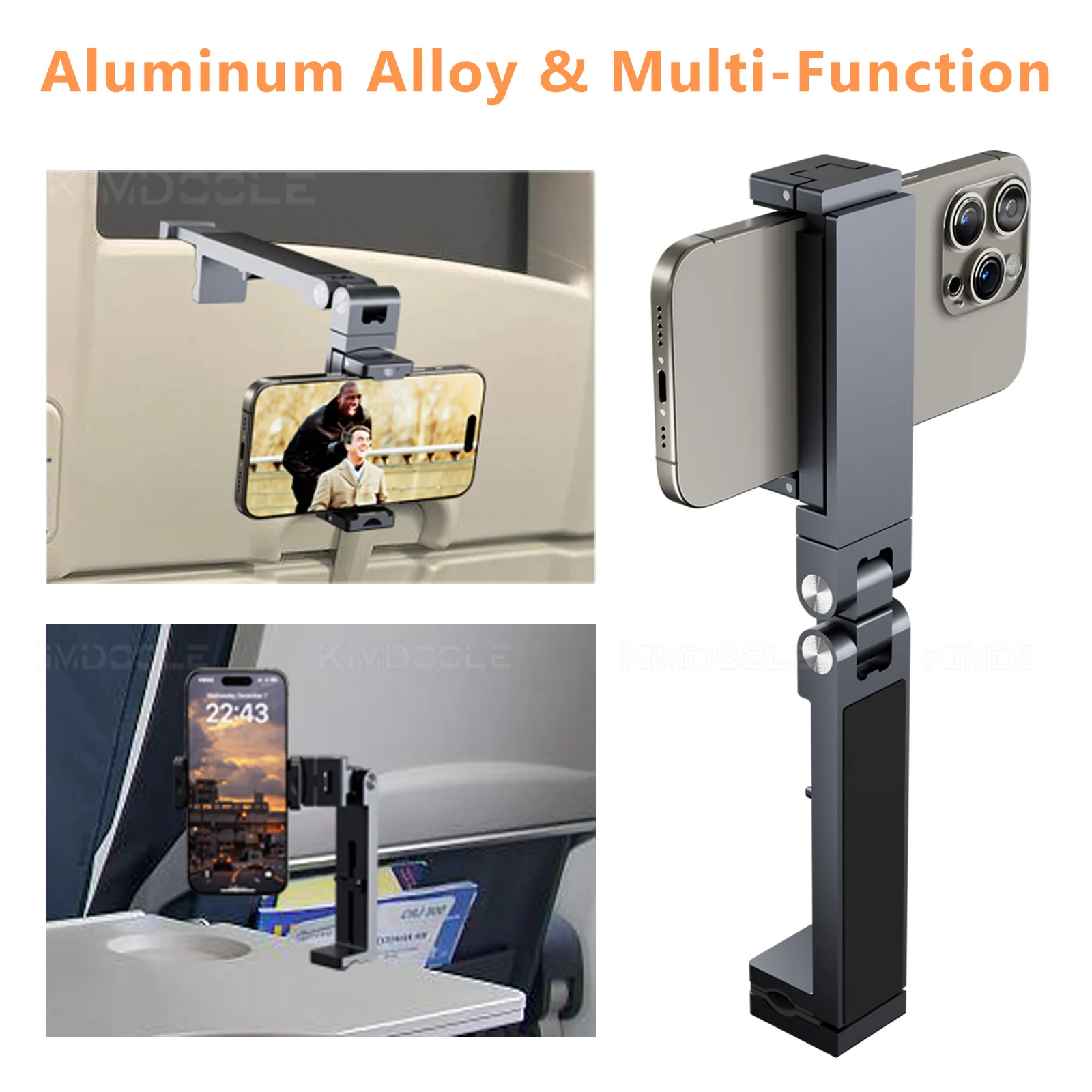 Airplane Phone Holder Adjustable Phone Stand for Travel Selfie Rotating Desk Clamp Portable Foldable Hook Universal Mount