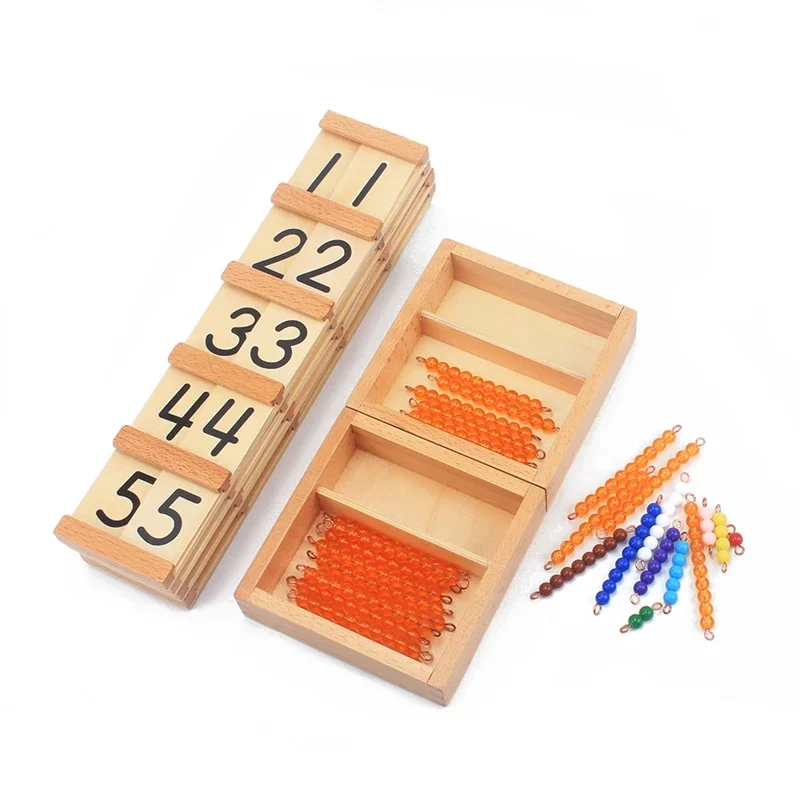 Materiały Montessori Symbol nastolatków liniowe i pomijane złote koraliki i kolorowe koraliki liczenie drewnianych zabawek dla dzieci do wczesnej edukacji przedszkolnej — zdjęcie 2