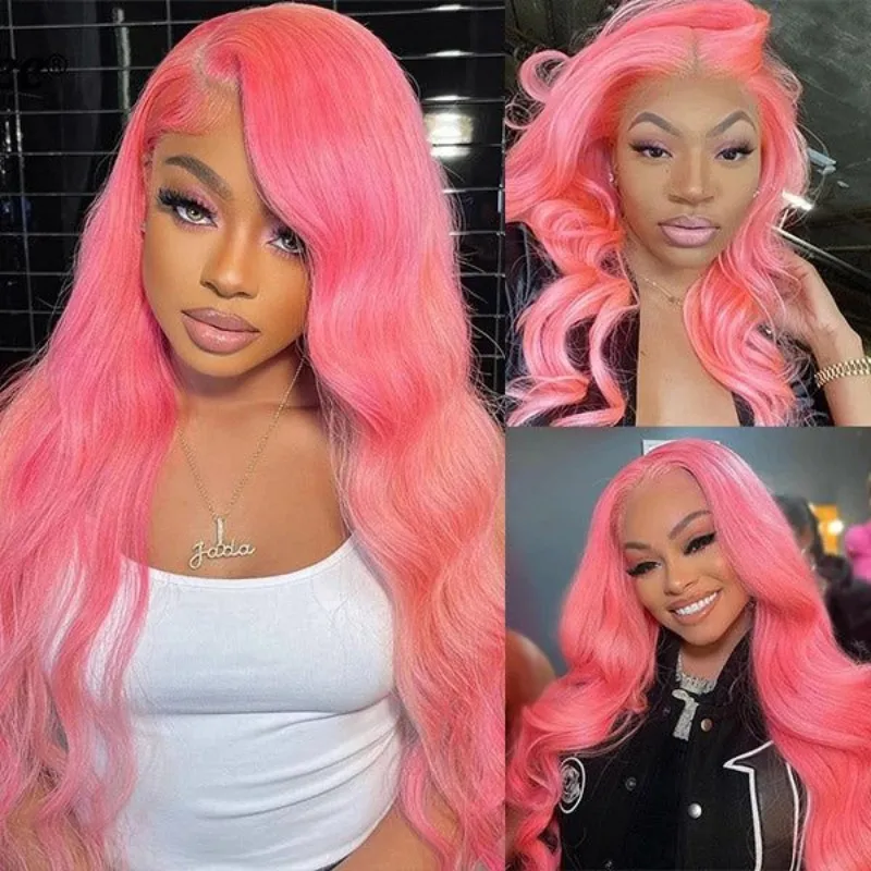 

Pink Lace Front Wig Human Hair 13x4 13x6 HD Body Wave Lace Front Wig Human Hair Pre Plucked Pink Colored Wig 100% Human Hair