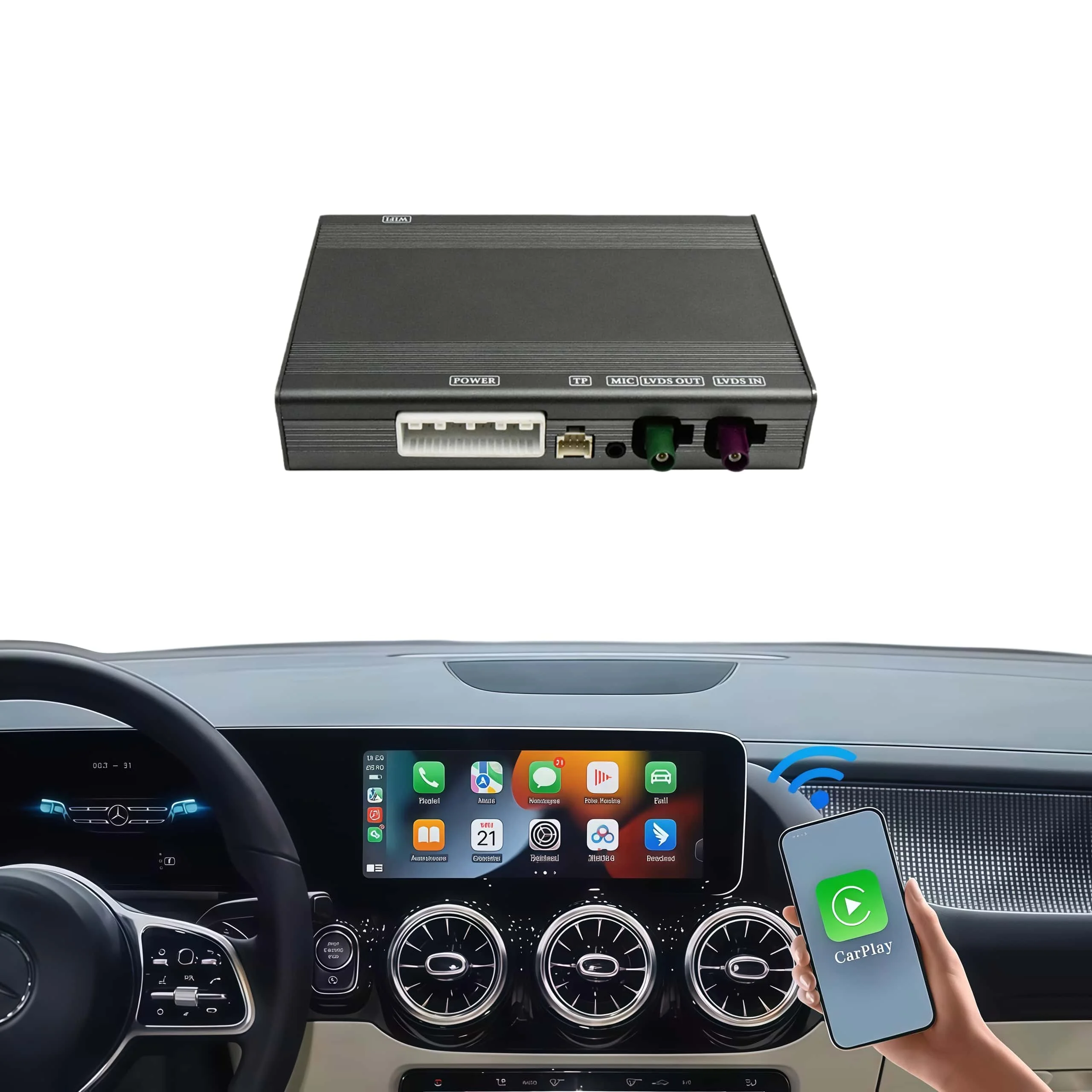 10.25/12.3 inch Dual Touchscreen Draadloze CarPlay voor Mercedes Benz A B C E GLA GLB GLC GLE GLS CLA MBUX NTG6.0 BT Head Unit - afbeelding 2
