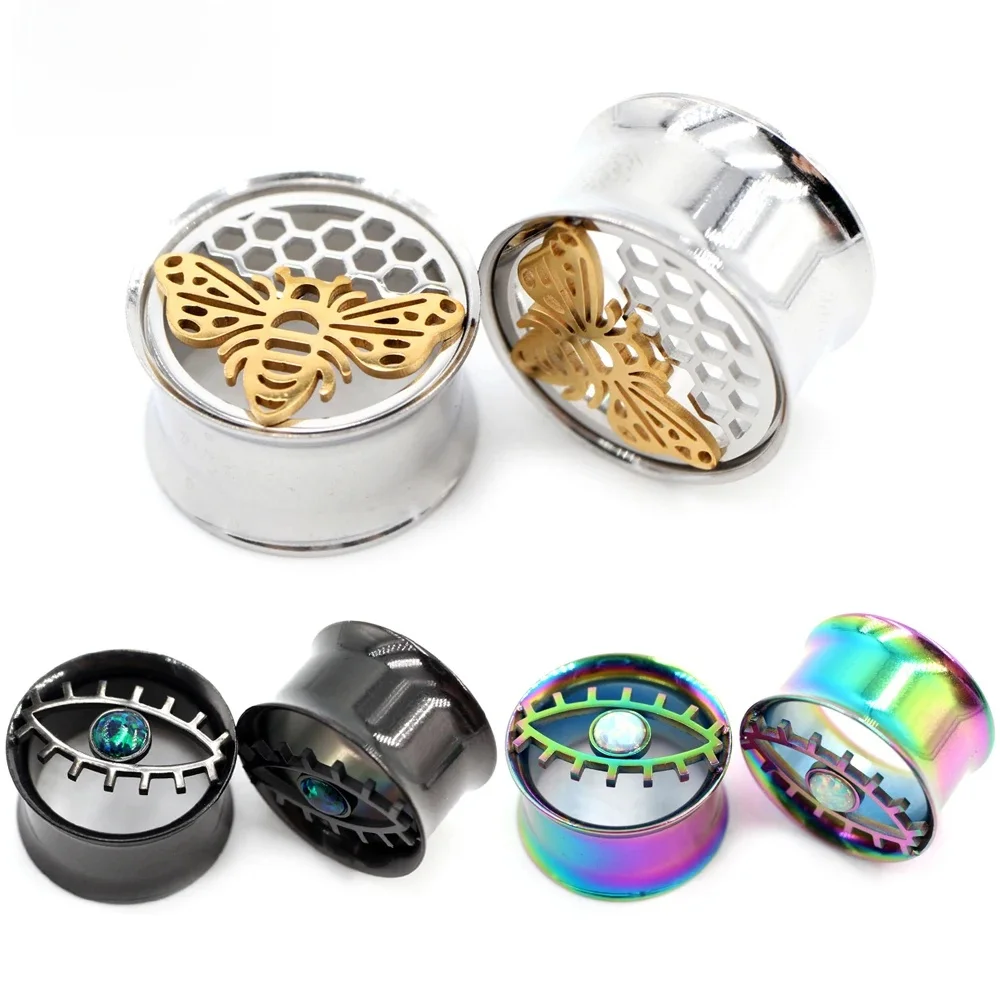 Alisouy 2 sztuk ze stali nierdzewnej oko zwierzęce Opal Flare tunele do uszu korki Expander nosze wskaźniki kolczyki Piercing biżuteria — zdjęcie 2