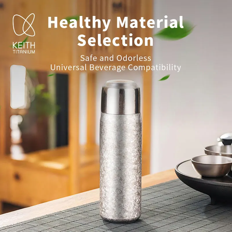 KEITH 430ml Pure Titanium Vacuum Insulated Bottle Ice Texture Thermal Water Bottle Leakproof Ultralight Travel Flask Mug