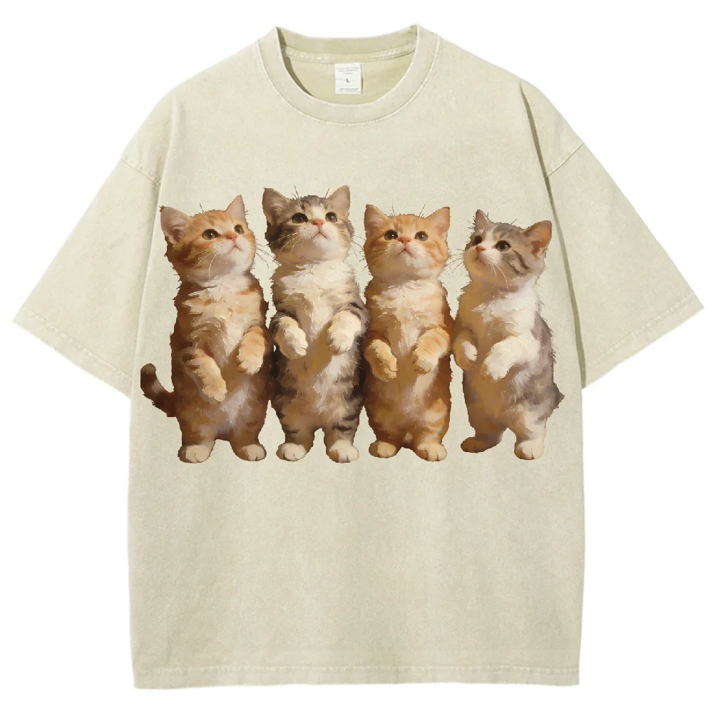 

Kitten Group Printed T Shirt Unisex Loose Fit Short Sleeve Lightweight Comfortable Summer Casual Streetwear Harajuku Vintage Y2K