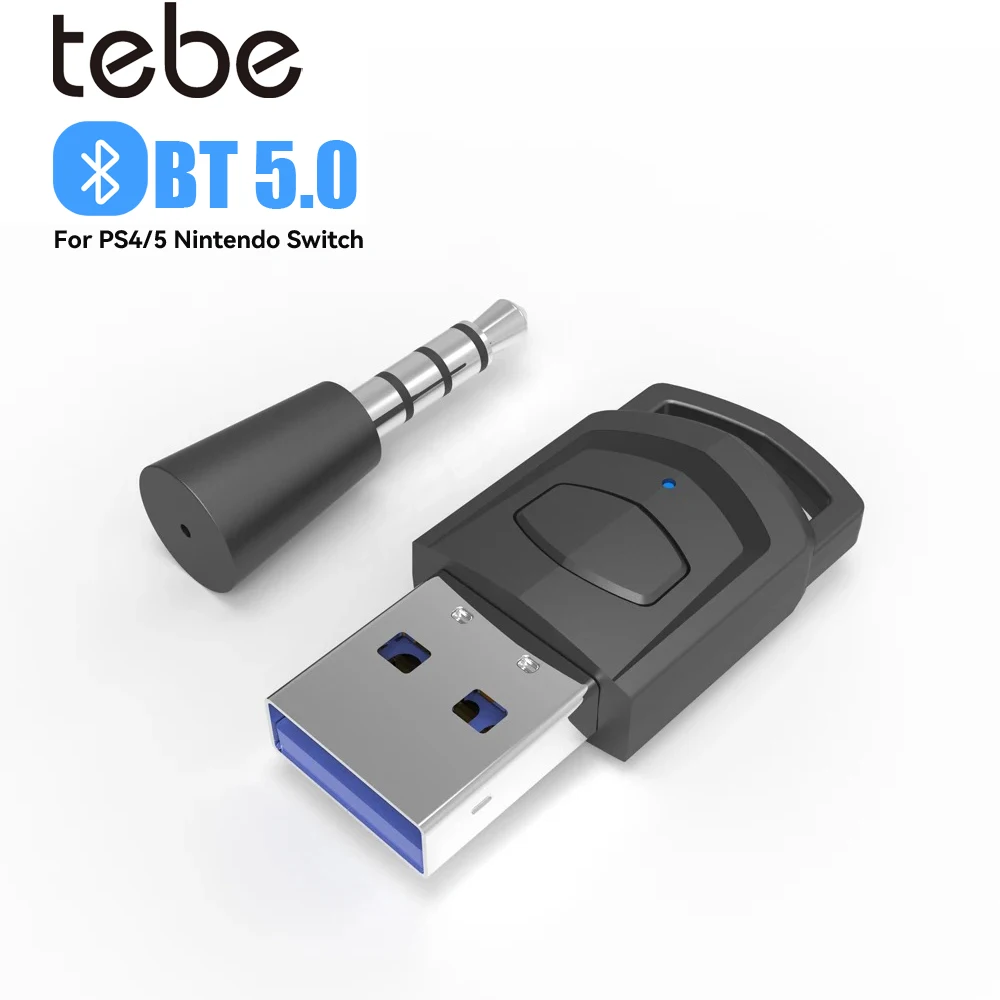 Tebe USB Bluetooth 5.0 Audio Transmitter Adapter for PS5 PS4 Nintendo Switch Headset Speaker PC with 3.5mm Aux Mic