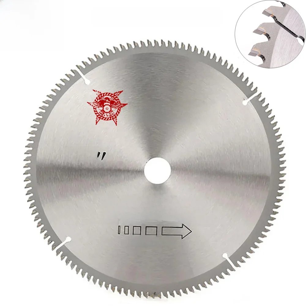 10-calowe brzeszczoty z węglików spiekanych do obróbki drewna piła tarczowa akcesoria do maszyn do cięcia drewna aluminium brzeszczot do cięcia 100T/120T — zdjęcie 2
