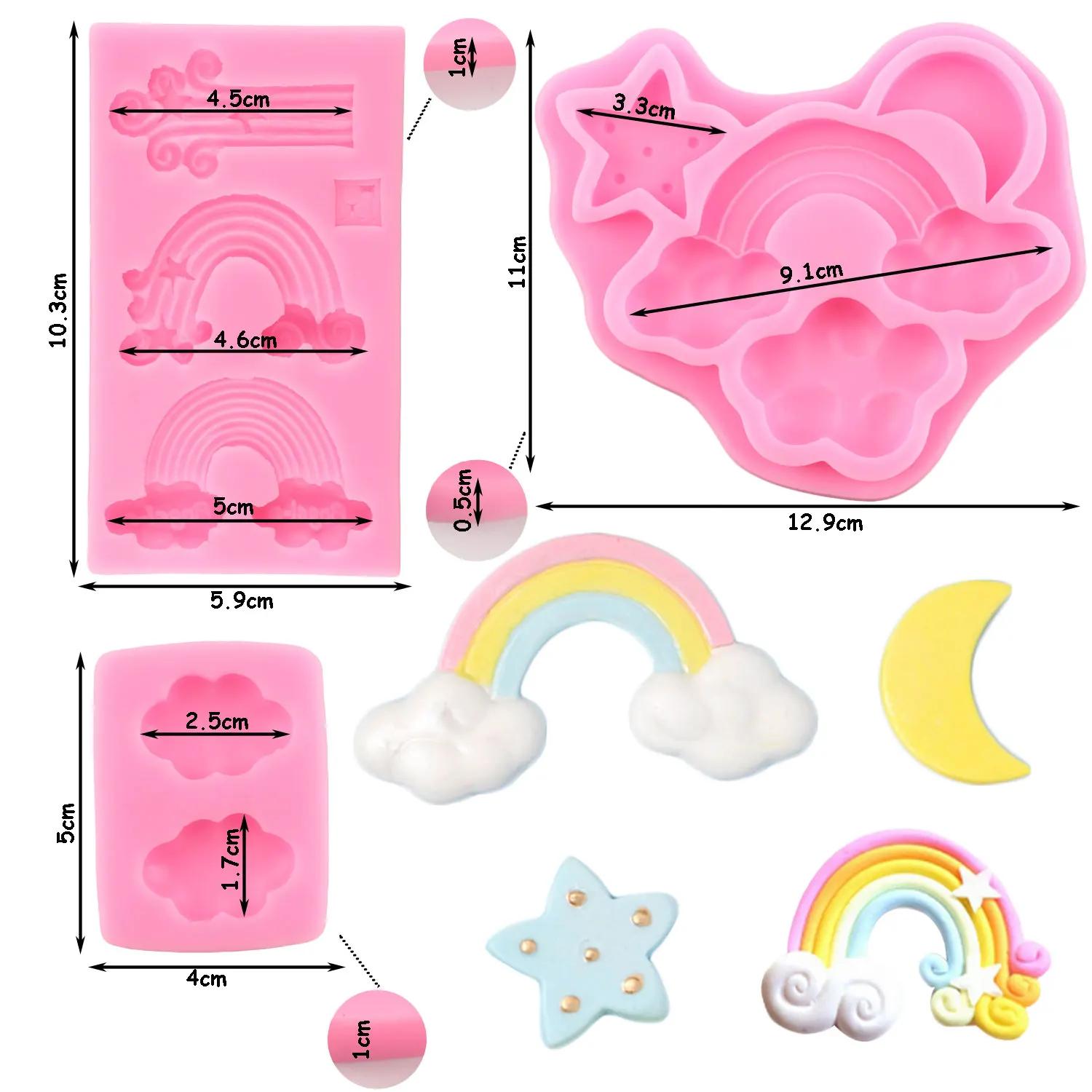 Rainbow Clouds Silicone Mold Cupcake Topper Fondant Cake Decorating Tools Candy Clay Molds Baking Chocolate Gumpaste Moulds