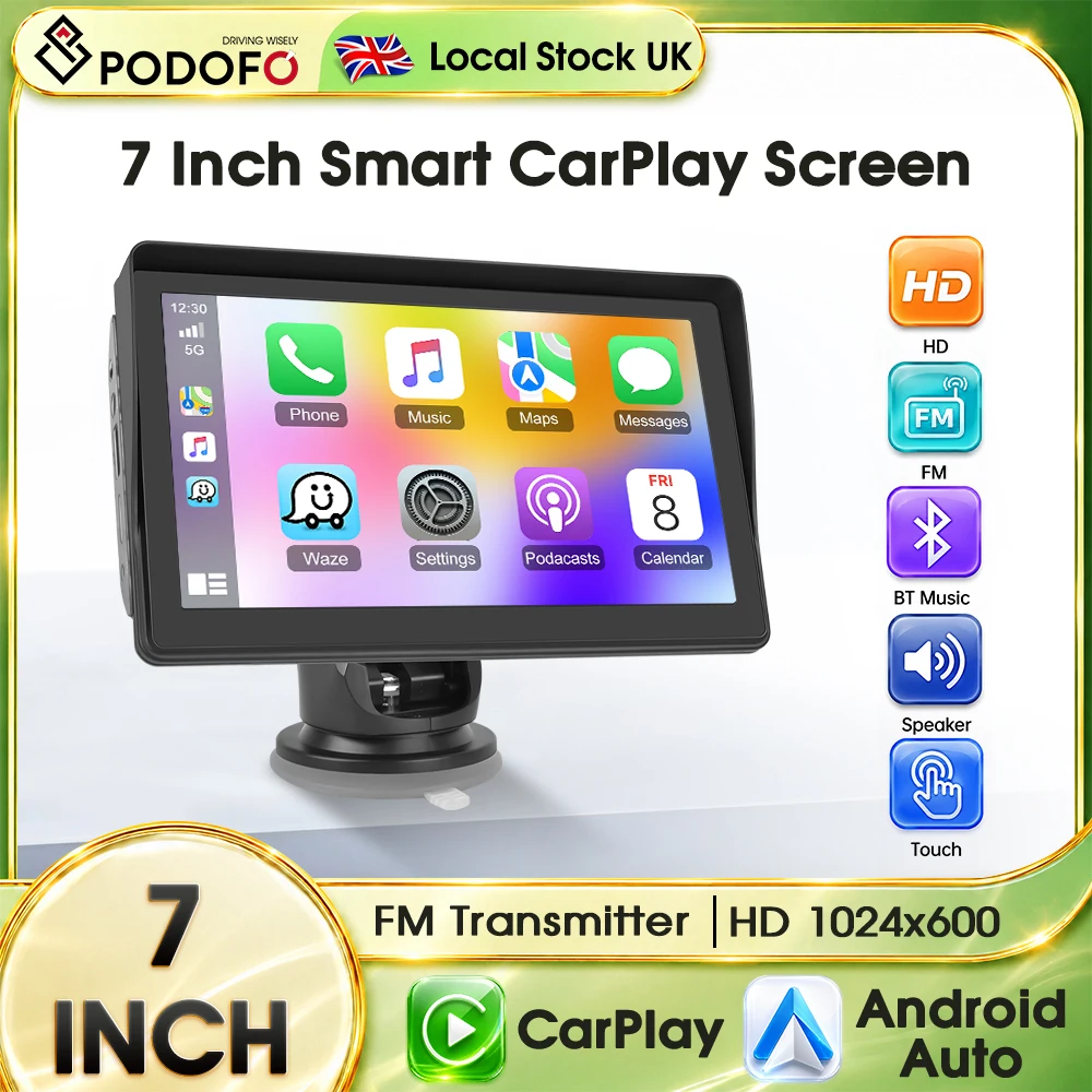 PODOFO 7 Inch HD Portable MP5 Player CarPlay TF USB Camera