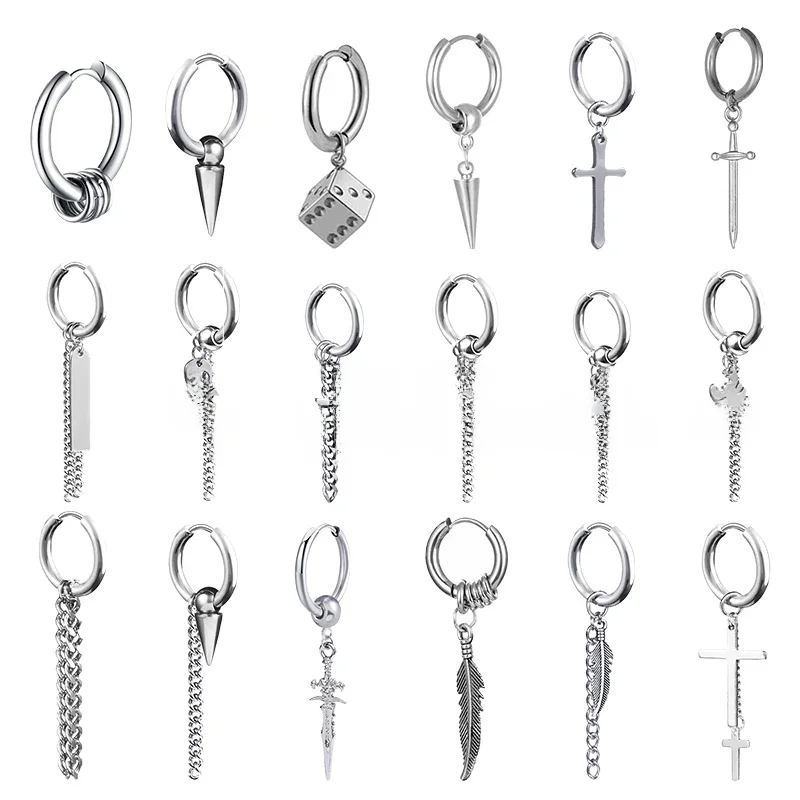 Punk Gothic Stainless Steel Drop Earrings para mulheres e homens, Ear Jewelry, Street Pop, Hip Hop,
