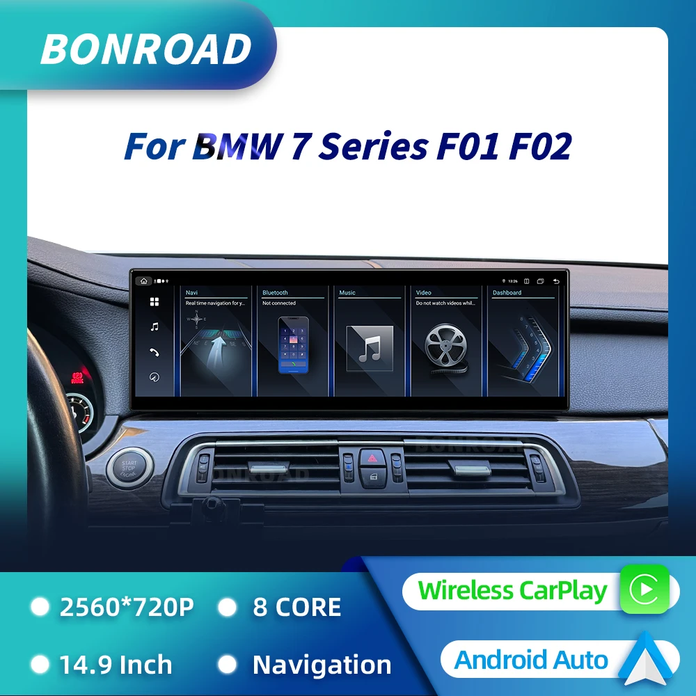 Bonroad 14.9Inch Wireless Carplay Android Auto Car Radio Multimedia GPS Navigation For BMW 7 Series F01 F02 CIC NBT Touch Screen