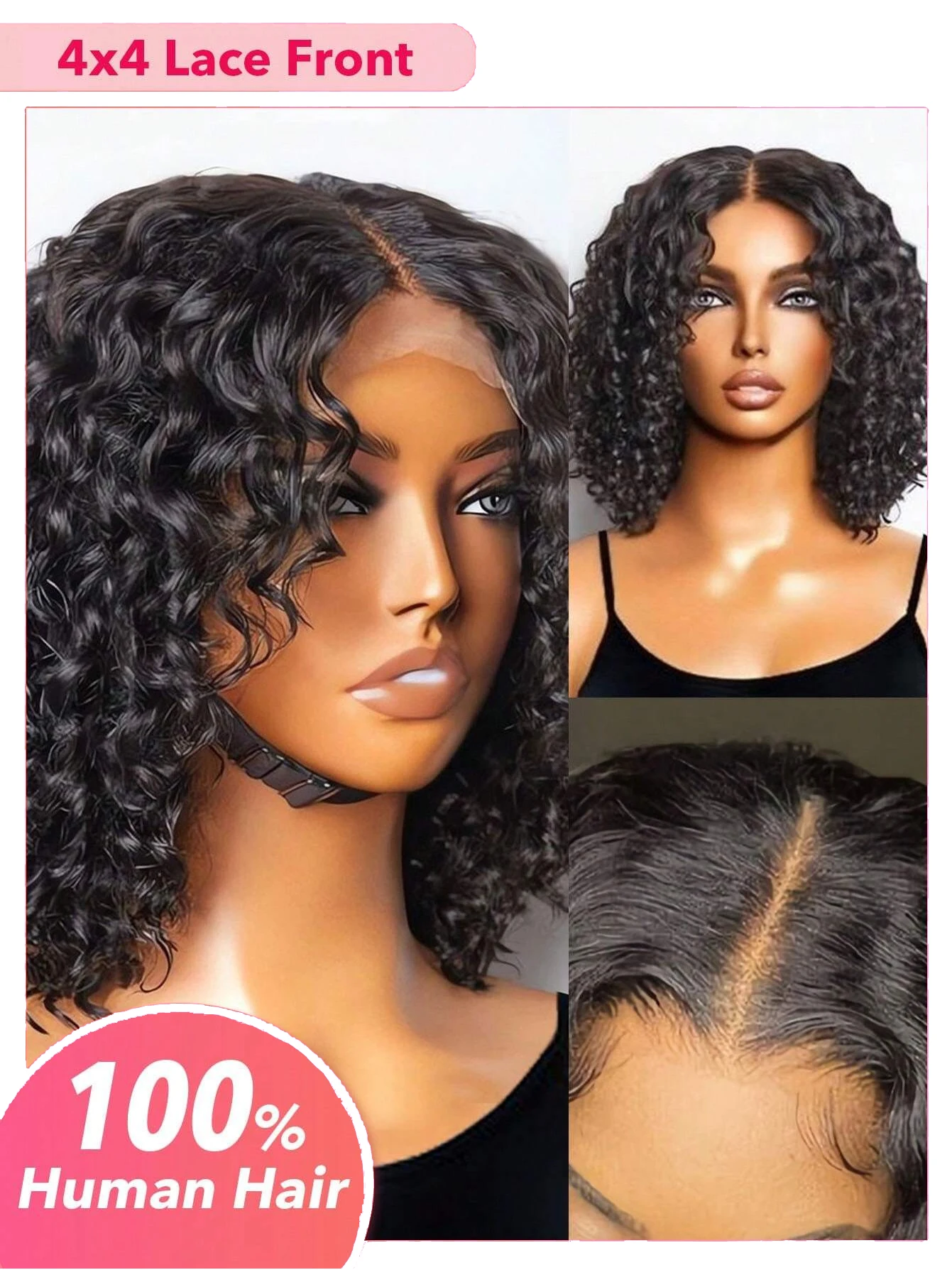 

Water Wave Bob Wig Short 4x4 Lace Closure Wigs Real Human Hair Transparent Lace Wigs With Baby Hair Pre Plucked Natural Hairline