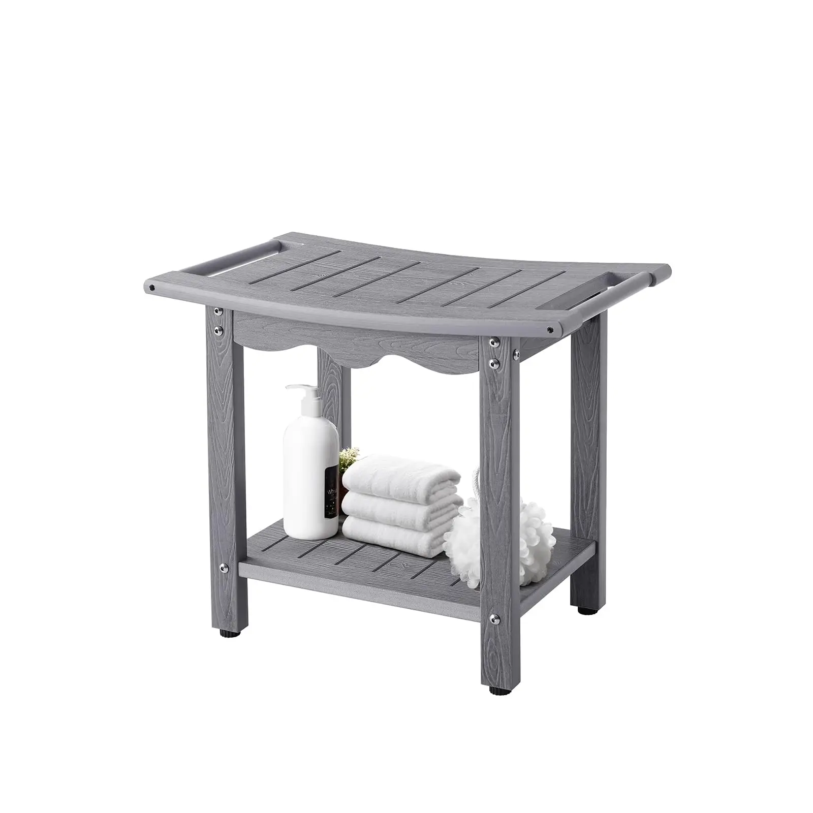 Outdoor Stool Chair Pool Shower Bench Sturdy Non-Slip Weatherproof Shower Chair Seat with Storage Shelf for Spa Bathroom