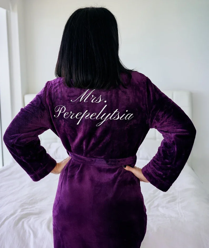 Bridal Personalized Bathrobes Wedding for Bride Custom Matching Bridesmaids Robes Cozy Terry Bathrobe Mrs Name Dressing Gown