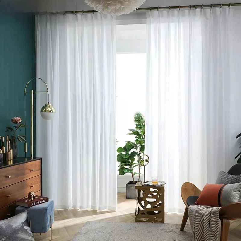 1Pc Super Soft Chiffon White Tulle Sheer Curtains for Living Room Lining Bedroom Window Decor HOTEL Door Luxury Modern 거즈 커튼 — zdjęcie 2