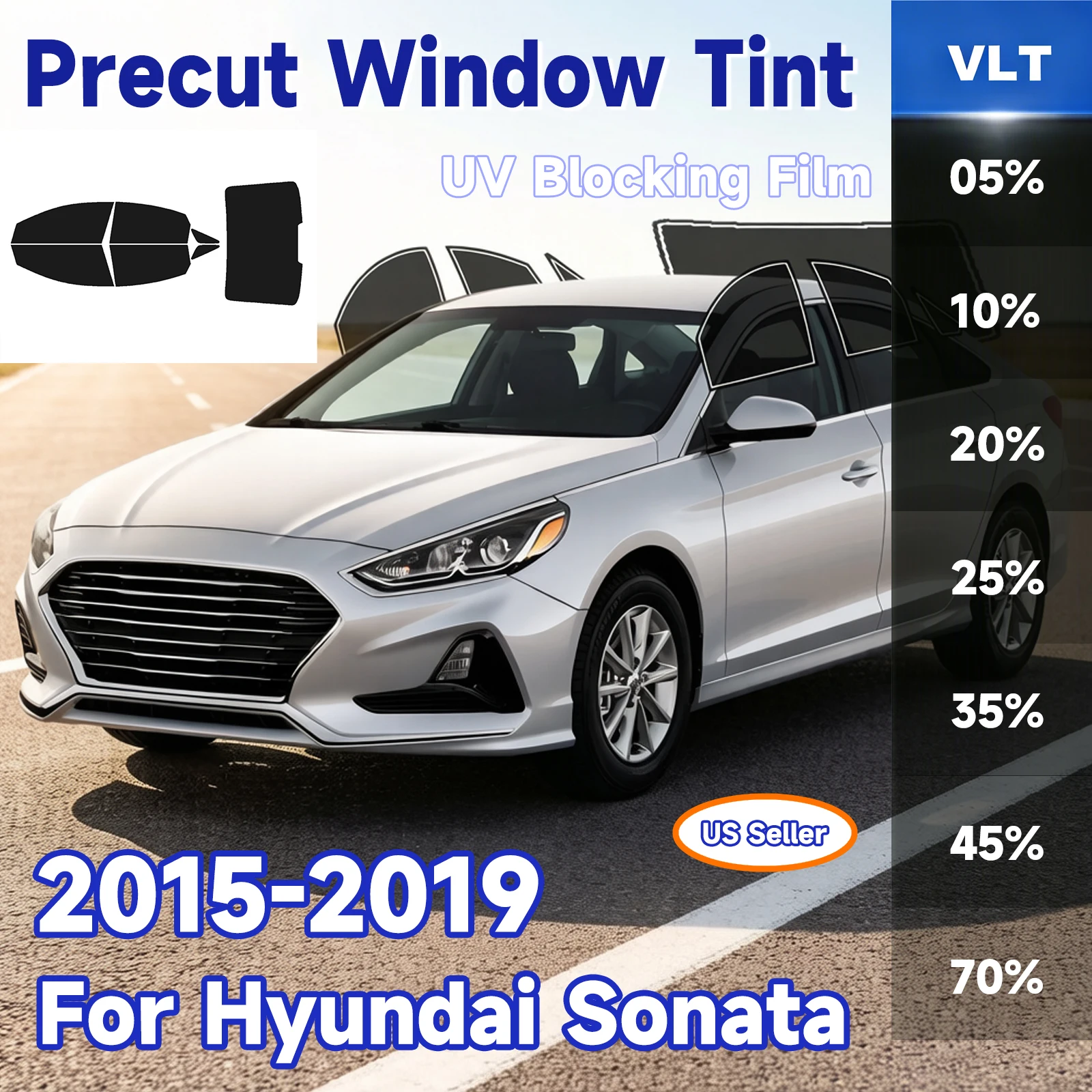 

Предварительно нарезанная тонировочная пленка для окон автомобиля Hyundai Sonata 2015-2019, для всех сторон, блокирующая солнечные УФ-ИК лучи, тепло и блики, двухслойная защитная пленка для окон.