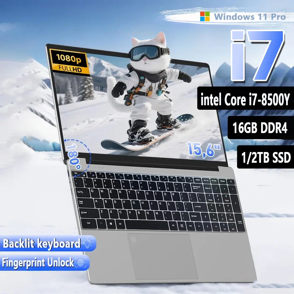 2025 nuovo Laptop originale da 15.6 pollici Intel Core i7- 8500Y Laptop Windows 11 Pro 16GB DDR4 1TB SSD Gaming Office Learning Computer