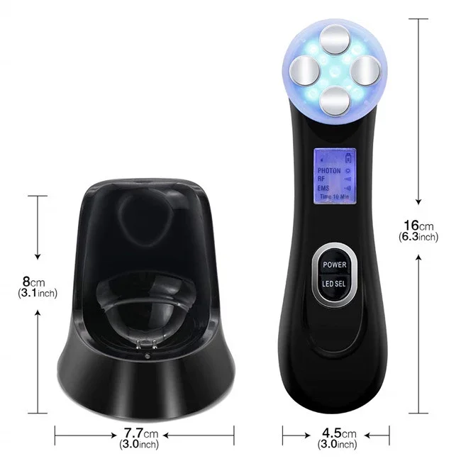 Máquina portátil da massagem da cara, levantamento da pele que firma, aperto, aperto, aperto, aperto, micro-corrente, dispositivo facial da beleza, 5 cores luzes