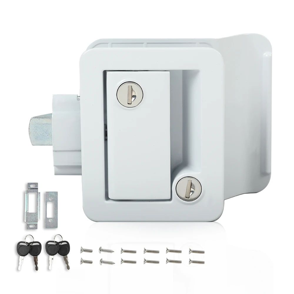 

White Rv Door Lock - Anti-Theft Security Entry Latch with 4 Metal Keys Fits 2-3/4\" X 3-3/4\" Cutout Durable Strong Sturdy
